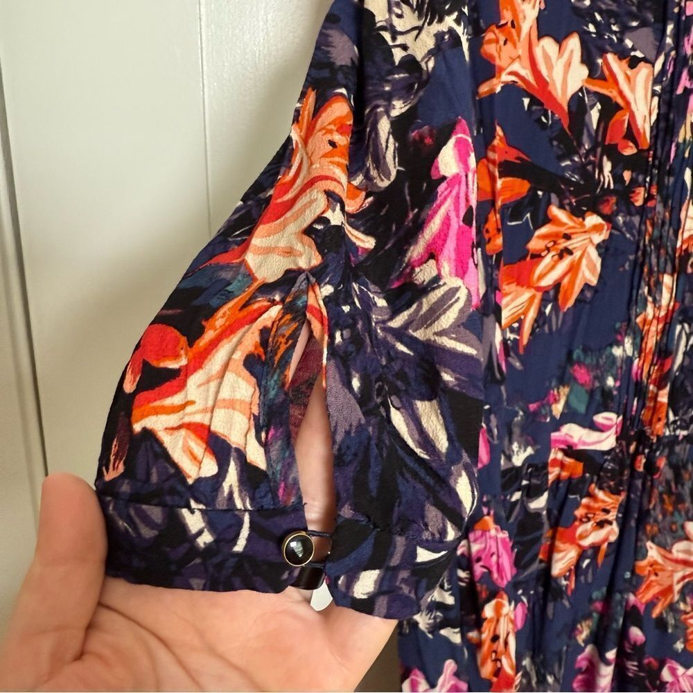 Maeve Tunic Dress Womens Sz L Purple Long Sleeve Pockets Buttons Floral Romantic - Picture 5 of 13